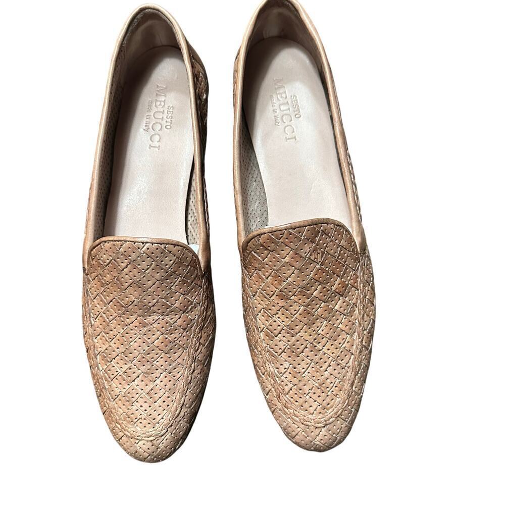 Sesto Meucci tan Leather Woven Loafers Made in Italy Size 11N